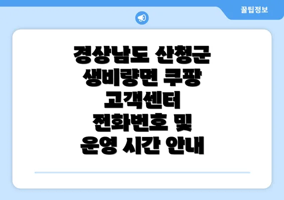 경상남도 산청군 생비량면 쿠팡 고객센터 전화번호 및 운영 시간 안내