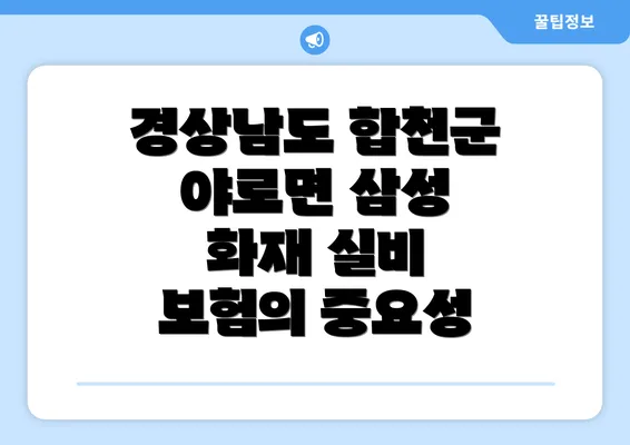 경상남도 합천군 야로면 삼성 화재 실비 보험의 중요성