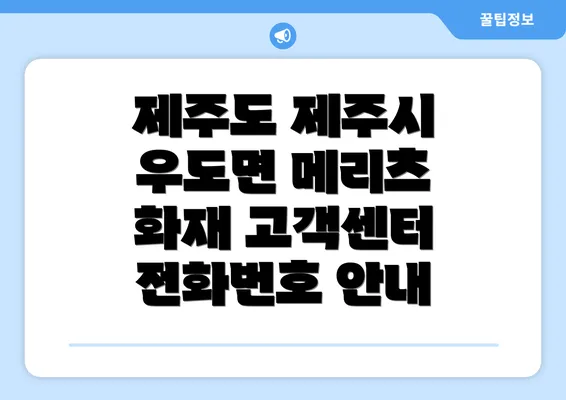 제주도 제주시 우도면 메리츠 화재 고객센터 전화번호 안내